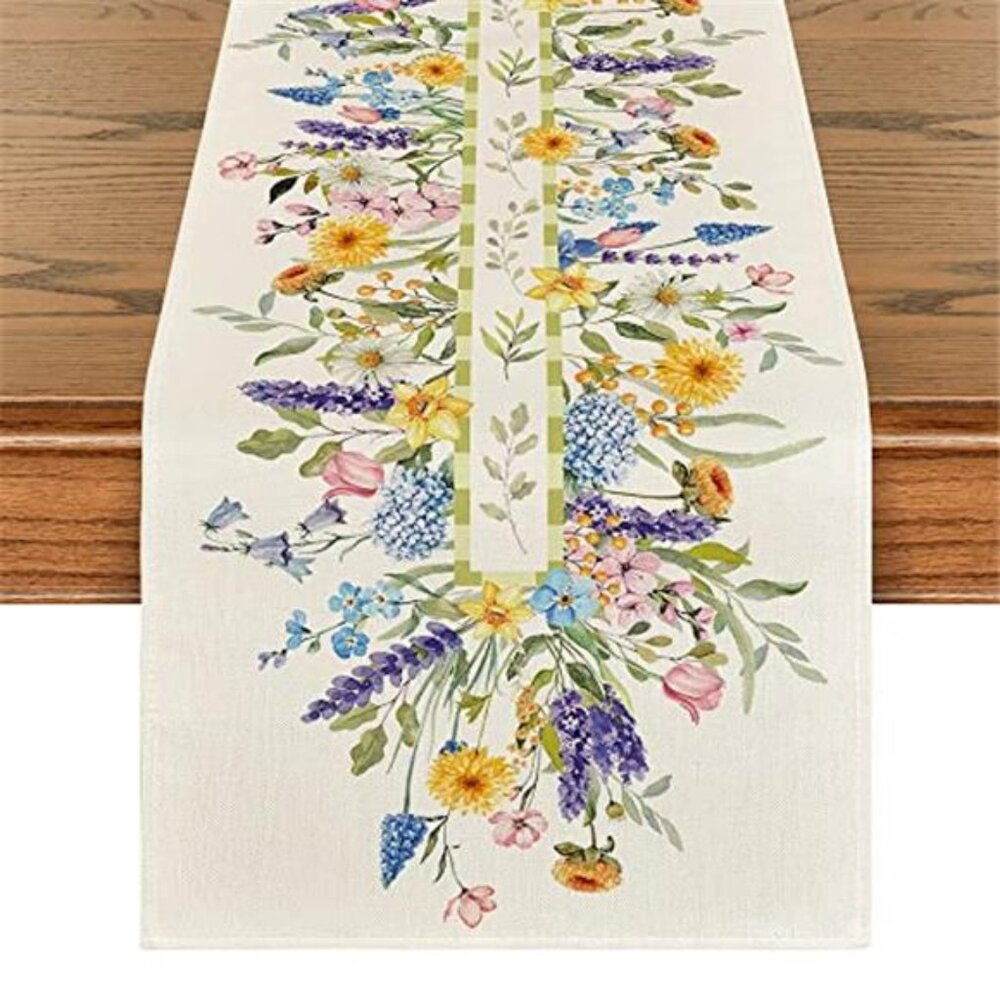 Bloom Flowers Florals Lavender Summer Table Runner, Seasonal Spring
